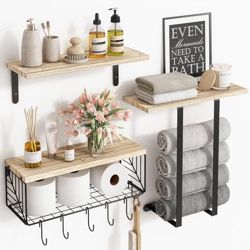 Fixwal Schweberegale für das Badezimmer, Wandregal-Set mit Handtuch-Aufbewahrungsregal für Badezimmer-Organisation und Wanddekoration, rustikales Braun Fixwal Schweberegale für das Badezimmer, Wandregal-Set mit Handtuch-Aufbewahrungsregal für Badezimmer-Organisation und Wanddekoration, rustikales Braun von Fixwal