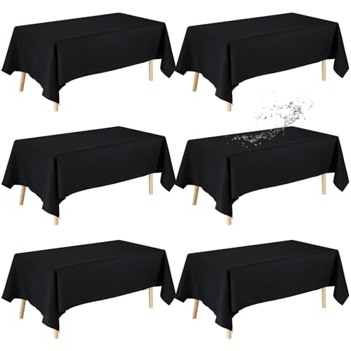 Schwarze Tischdecke, 152 x 250 cm, Tischdecke für rechteckige Tische, wasserdicht und knitterfrei, waschbar, dekorative Stoff-Tischdecke für Esstisch, Party und Außenbereich, 6 Stück von Fixwal