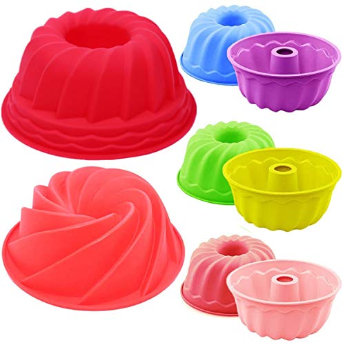 Fiyuer Silikon Backform 8 Pcs Kuchenform Silikonbackform Tortenformen Muffinform Besondere Backform für Küche Torte Brot Backen Pudding 3 Größen von Fiyuer