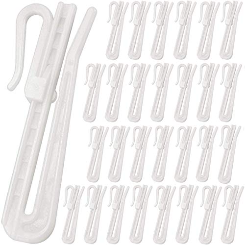 Fiyuer vorhanghaken weiß 50 Pcs Gardinenhaken Gleiter Einstellbar Weiss Kunststoff Curtain Haken Vorhanghaken gardinenröllchen 7mm (7 cm) von Fiyuer