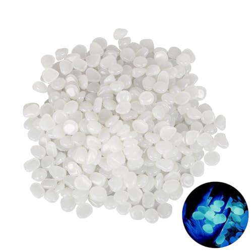 Fizdoqg 400 Stück Deko Leuchtsteine Garten Leuchtende Steine Leuchtkiesel Fluoreszierende Steine Kieselsteine Leuchten Glow in the Dark Steine, für Gehwege Outdoor Deko Aquarium Vase Rasen Garten von Fizdoqg