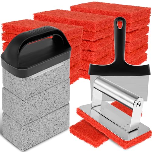 Fizocosisto 26-teiliges Grill-Reinigungsset, praktisches Grillreiniger-Set mit Griff, Scheuerschwämme, Grillschaber und Bimsstein, multifunktionales Reinigungsset, Grillreiniger-Set für Grill, fettig von Fizocosisto