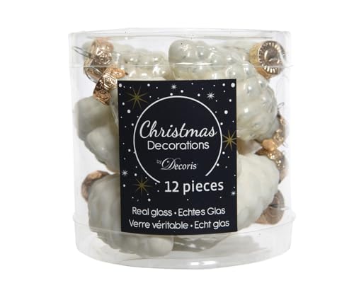 Weihnachtsbaumschmuck Tannenzapfen aus Glas – 12 x 60 mm, elfenbeinfarben von Christmas Decorations