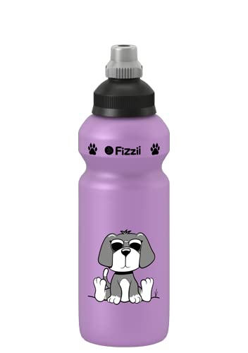 Fizzii Kinder- und Freizeittrinkflasche 500 ml, Motiv Hund, Farbe flieder (auslaufsicher bei Kohlensäure, schadstofffrei, spülmaschinenfest) von Fizzii