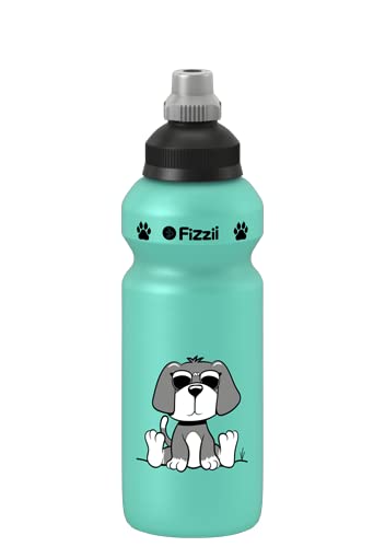 Fizzii Kinder- und Freizeittrinkflasche 500 ml, Motiv Hund, Farbe mint (auslaufsicher bei Kohlensäure, schadstofffrei, spülmaschinenfest) von Fizzii