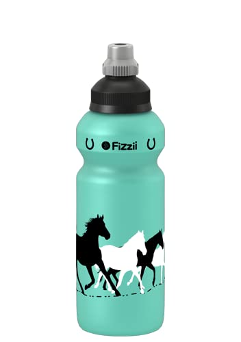 Fizzii Kinder- und Freizeittrinkflasche 500 ml, Motiv Pferd, Farbe mint (auslaufsicher bei Kohlensäure, schadstofffrei, spülmaschinenfest) von Fizzii