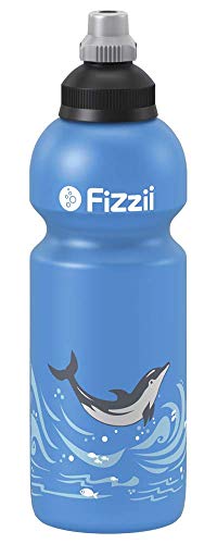 Fizzii Kinder- und Freizeittrinkflasche 600 ml (auslaufsicher bei Kohlensäure, schadstofffrei, spülmaschinenfest, Motiv: Delfin) von Fizzii