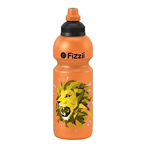 Fizzii Kinder- und Freizeittrinkflasche 600 ml (auslaufsicher bei Kohlensäure, schadstofffrei, spülmaschinenfest, Motiv: Löwe) von Fizzii