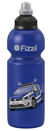Fizzii Kinder- und Freizeittrinkflasche 600 ml (auslaufsicher bei Kohlensäure, schadstofffrei, spülmaschinenfest, Motiv: Polizei) von Fizzii