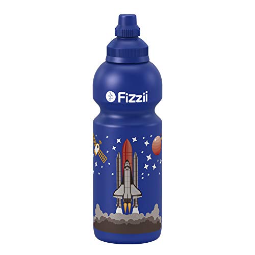 Fizzii Kinder- und Freizeittrinkflasche 600 ml (auslaufsicher bei Kohlensäure, schadstofffrei, spülmaschinenfest, Motiv: Weltraum) von Fizzii