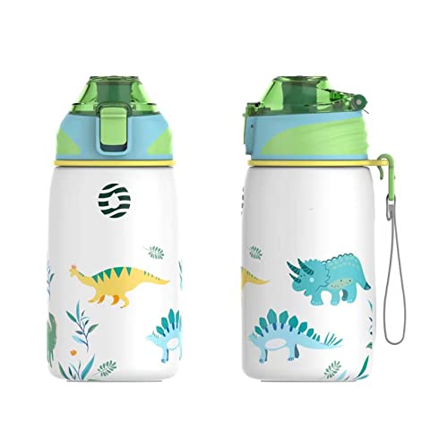 Fjbottle Kinder Trinkflasche Edelstahl 400ML - 1-Klick-Öffnung, BPA-Frei Auslaufsichere Thermo flasche, Kohlensäure geeignet Thermoskanne Jungen/Mädchen für Kindergarten, Schule, Reise von Fjbottle