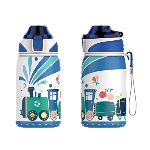 Fjbottle Kinder Trinkflasche Edelstahl 400ML - 1-Klick-Öffnung, BPA-Frei Auslaufsichere Thermo flasche, Kohlensäure geeignet Thermoskanne Jungen/Mädchen für Kindergarten, Schule, Reise von Fjbottle