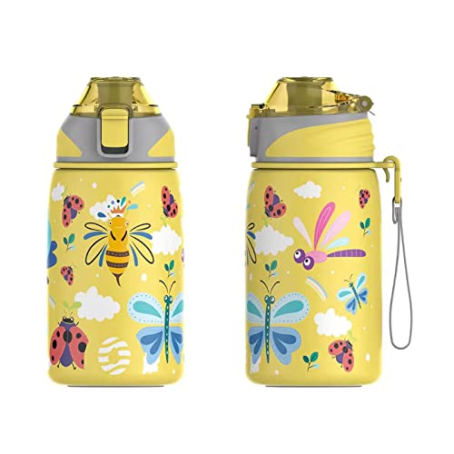 Fjbottle Kinder Trinkflasche Edelstahl 400ML - 1-Klick-Öffnung, BPA-Frei Auslaufsichere Thermo flasche, Kohlensäure geeignet Thermoskanne Jungen/Mädchen für Kindergarten, Schule, Reise von Fjbottle