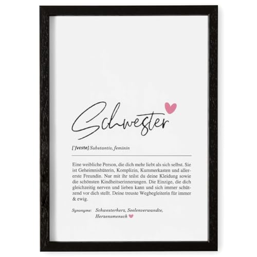 Definition Poster & Kunstdrucke | Weihnachtsgeschenke Schwester Geschenk | Wandbilder Wohnzimmer | Weihnachten Geschenk für Schwester Geburtstag Wanddeko Deko Wohnzimmer DINA A4 mit Rahmen Schwarz von Fjllrven