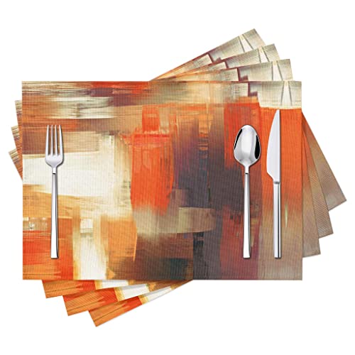 Moderne Art Platzdeckchen-Set, 4 Stück, orange, abstrakt, Malerei, Platzsets, waschbar, Leinen, für Küche, Esstisch, Heimdekoration, 45,7 x 30,5 cm von Fjogymlea