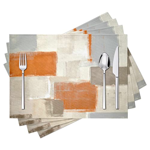 Moderne Art Tischsets 4er Set orange abstrakte Malerei Platzsets waschbar Leinen beige Platzsets für Küche Esstisch Zuhause Party Bankett Dekor 45,7 x 30,5 cm von Fjogymlea