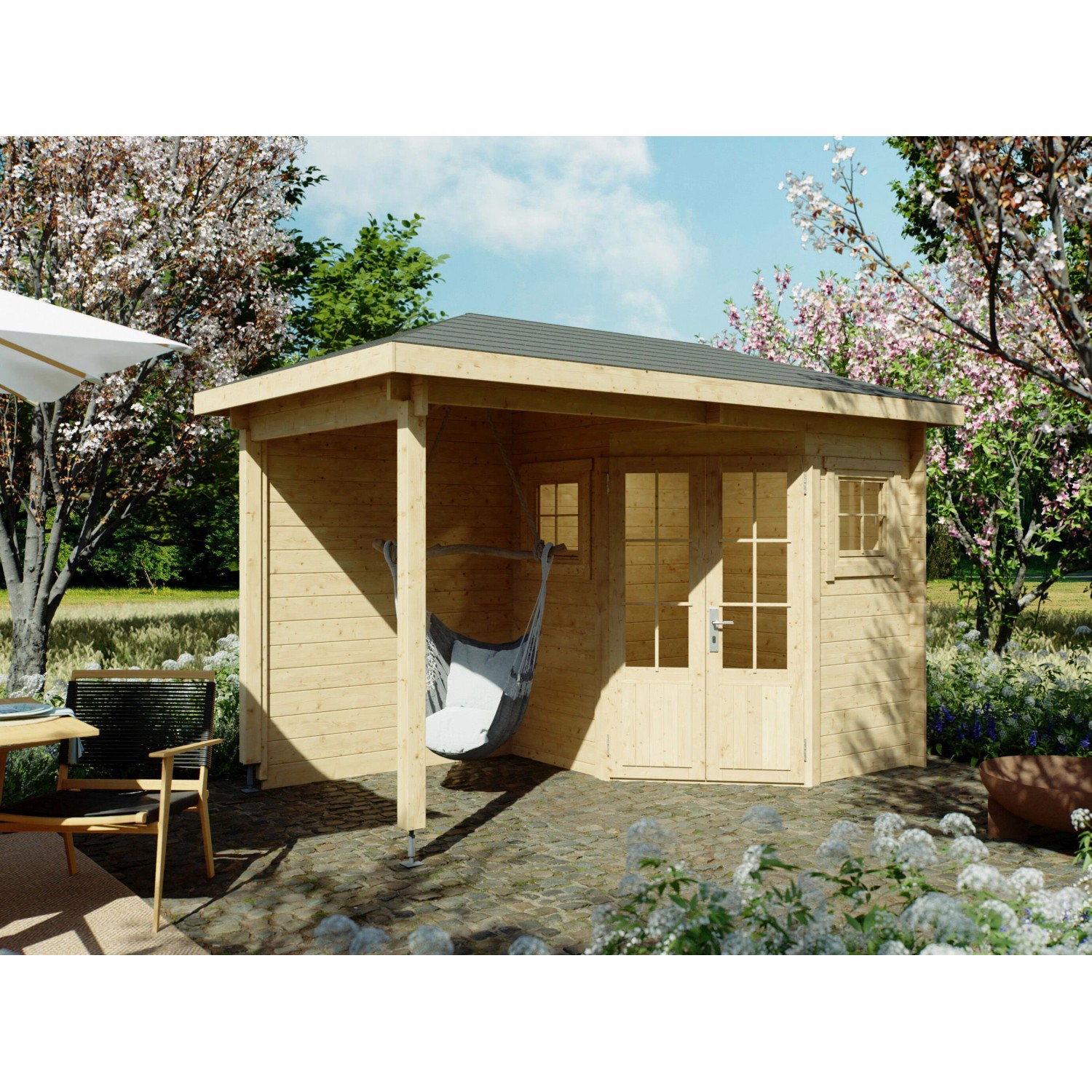 Fjordholz 5-Eck Gartenhaus Modell Evelyn 1B Farblos Imprägniert von Fjordholz