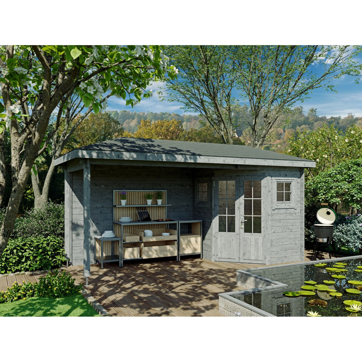 Fjordholz 5-Eck Gartenhaus Modell Evelyn 1C Grau Imprägniert von Fjordholz