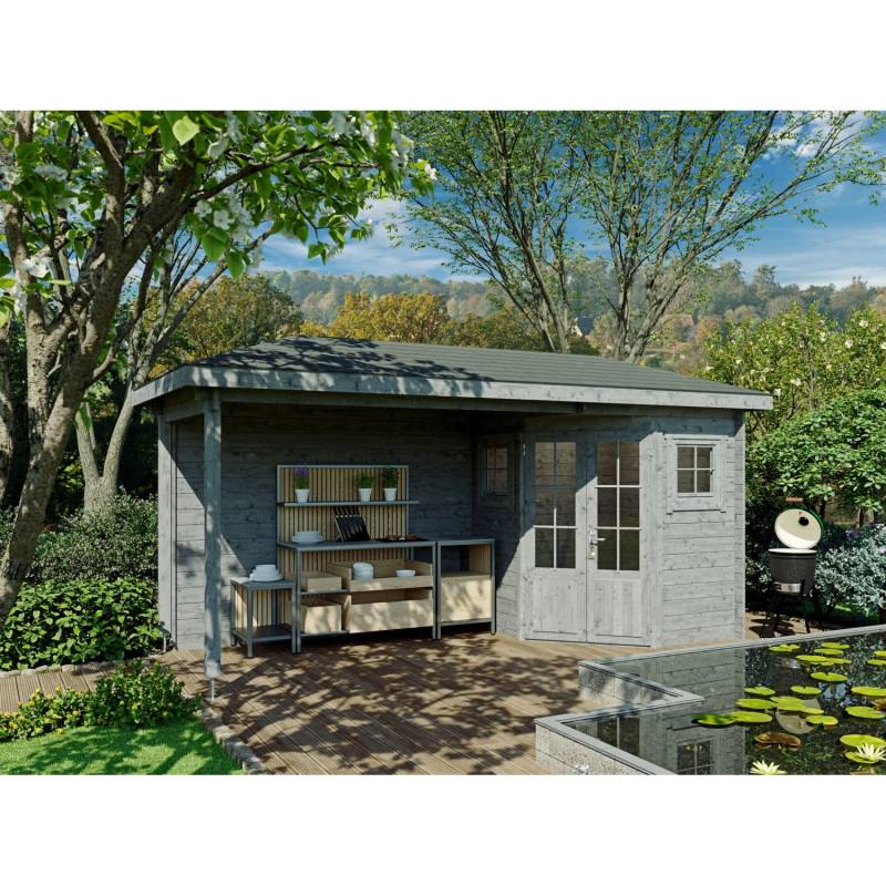 Fjordholz 5-Eck Gartenhaus Modell Evelyn 1C Grau Imprägniert von Fjordholz