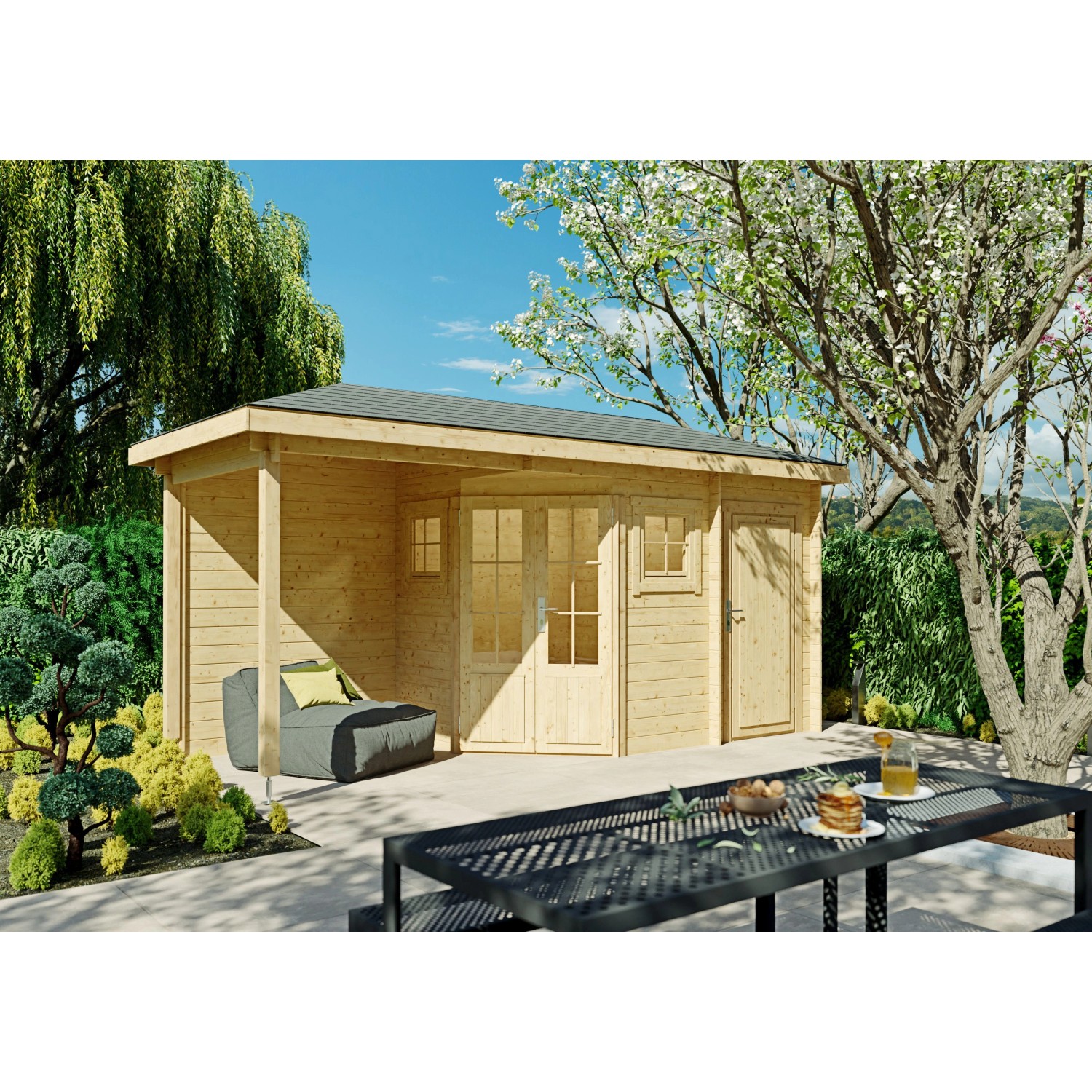 Fjordholz 5-Eck Gartenhaus Modell Evelyn 1E Farblos Imprägniert von Fjordholz