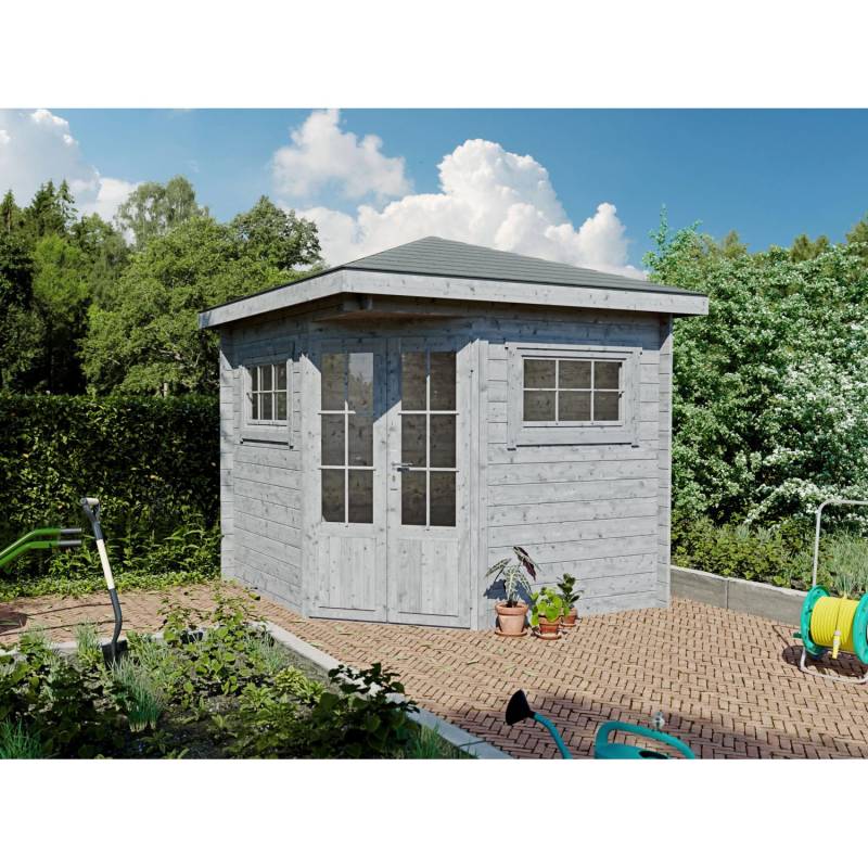 Fjordholz 5-Eck Gartenhaus Modell Evelyn 2A Grau Imprägniert von Fjordholz