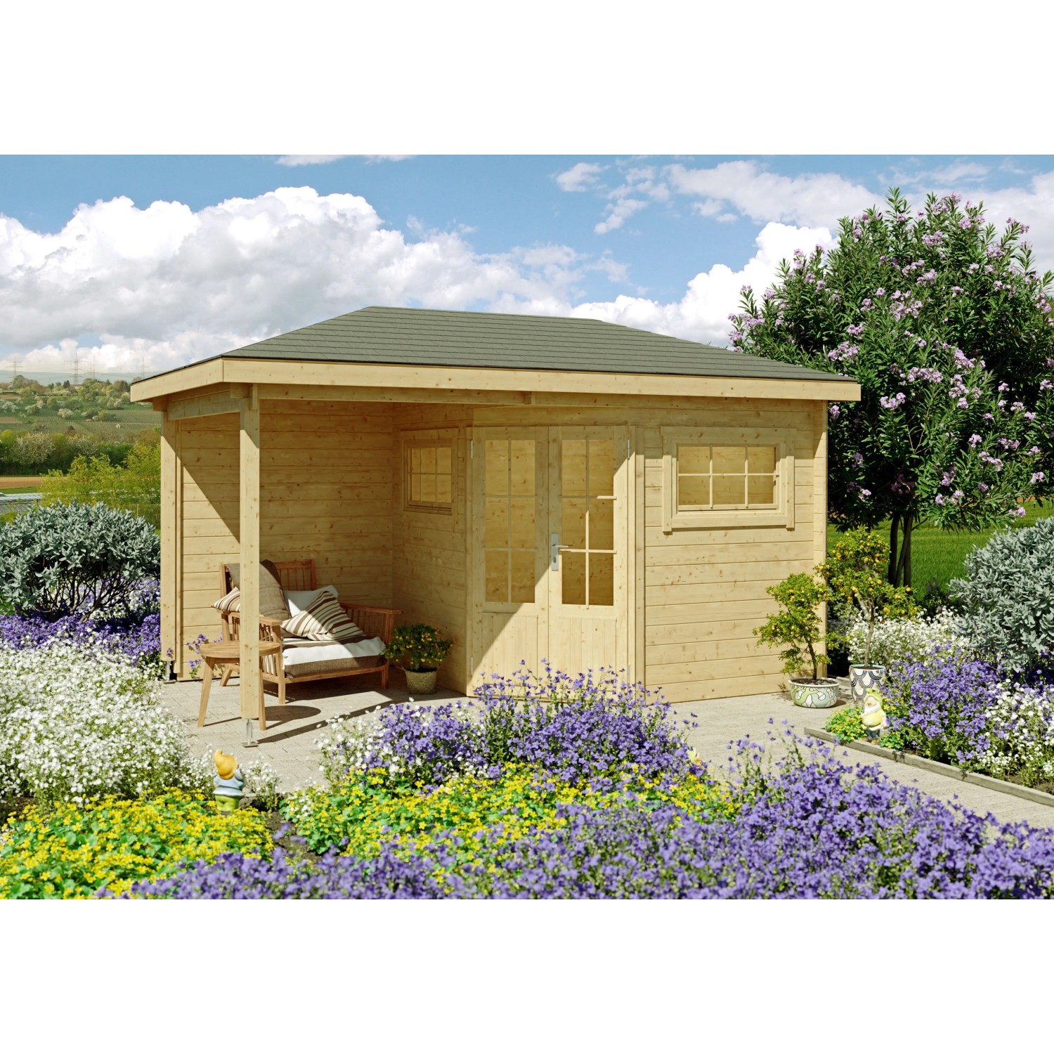 Fjordholz 5-Eck Gartenhaus Modell Evelyn 2B Farblos Imprägniert von Fjordholz