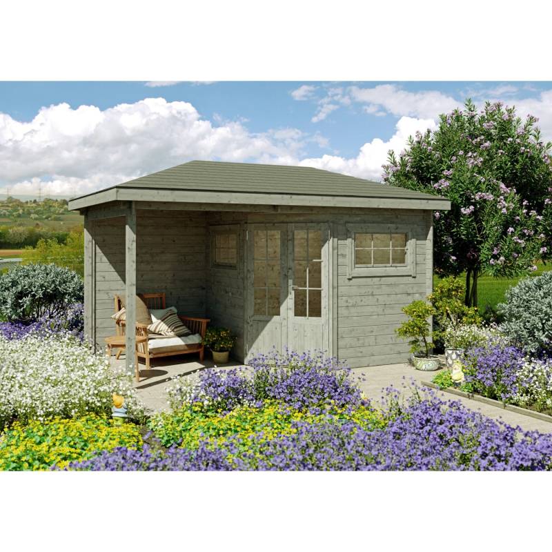 Fjordholz 5-Eck Gartenhaus Modell Evelyn 2B Grau Imprägniert von Fjordholz