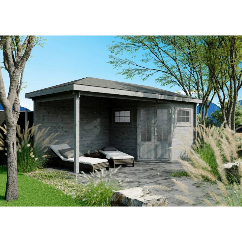 Fjordholz 5-Eck Gartenhaus Modell Evelyn 2C Grau Imprägniert von Fjordholz