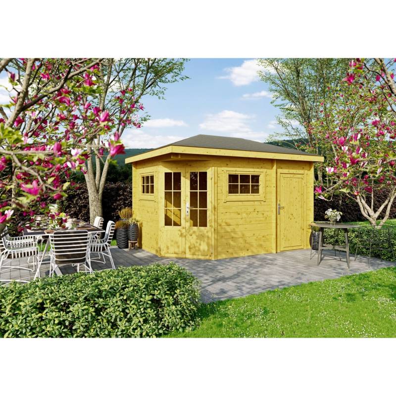 Fjordholz 5-Eck Gartenhaus Modell Evelyn 2D Kiefer Imprägniert von Fjordholz