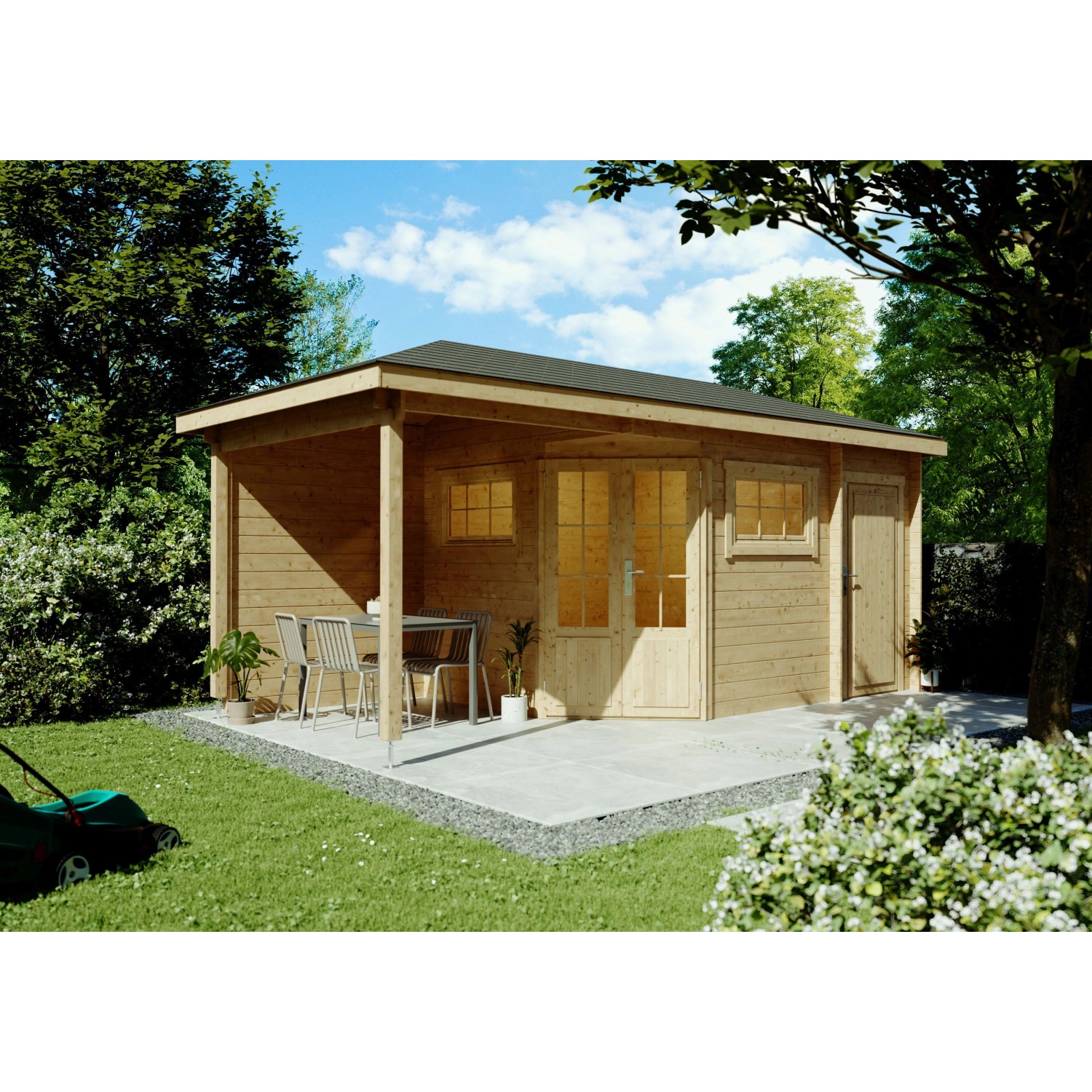 Fjordholz 5-Eck Gartenhaus Modell Evelyn 2E Farblos Imprägniert von Fjordholz