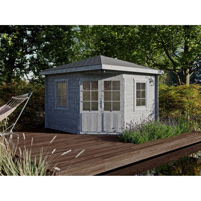 Fjordholz 5-Eck Gartenhaus Modell Evelyn 3A Grau Imprägniert von Fjordholz