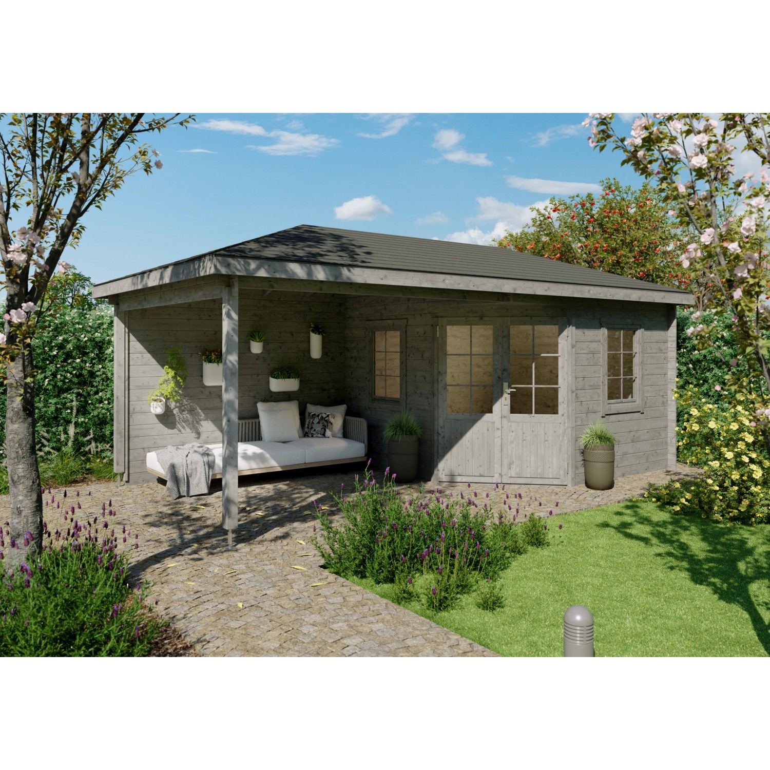 Fjordholz 5-Eck Gartenhaus Modell Evelyn 3C Grau Imprägniert von Fjordholz