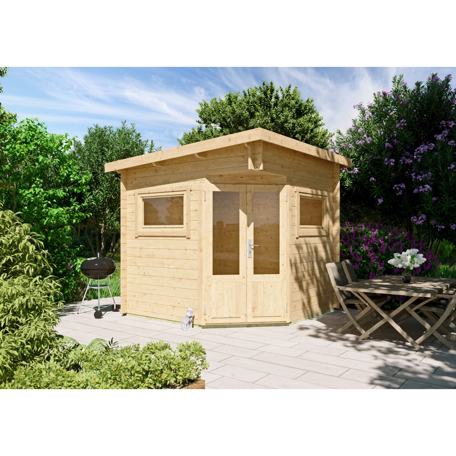Fjordholz 5-Eck Gartenhaus Modell Leva 2A Farblos Imprägniert von Fjordholz