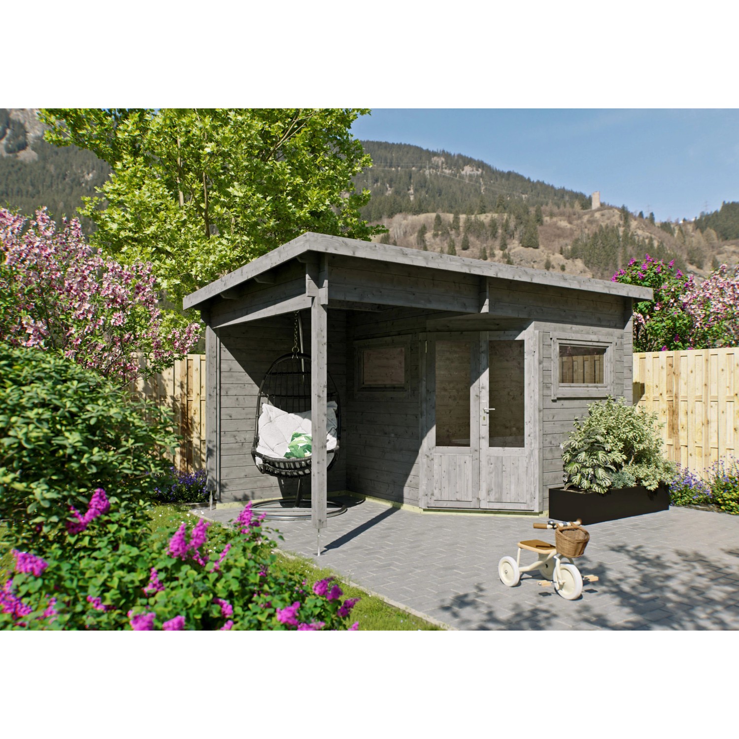 Fjordholz 5-Eck Gartenhaus Modell Leva 2B Grau Imprägniert von Fjordholz