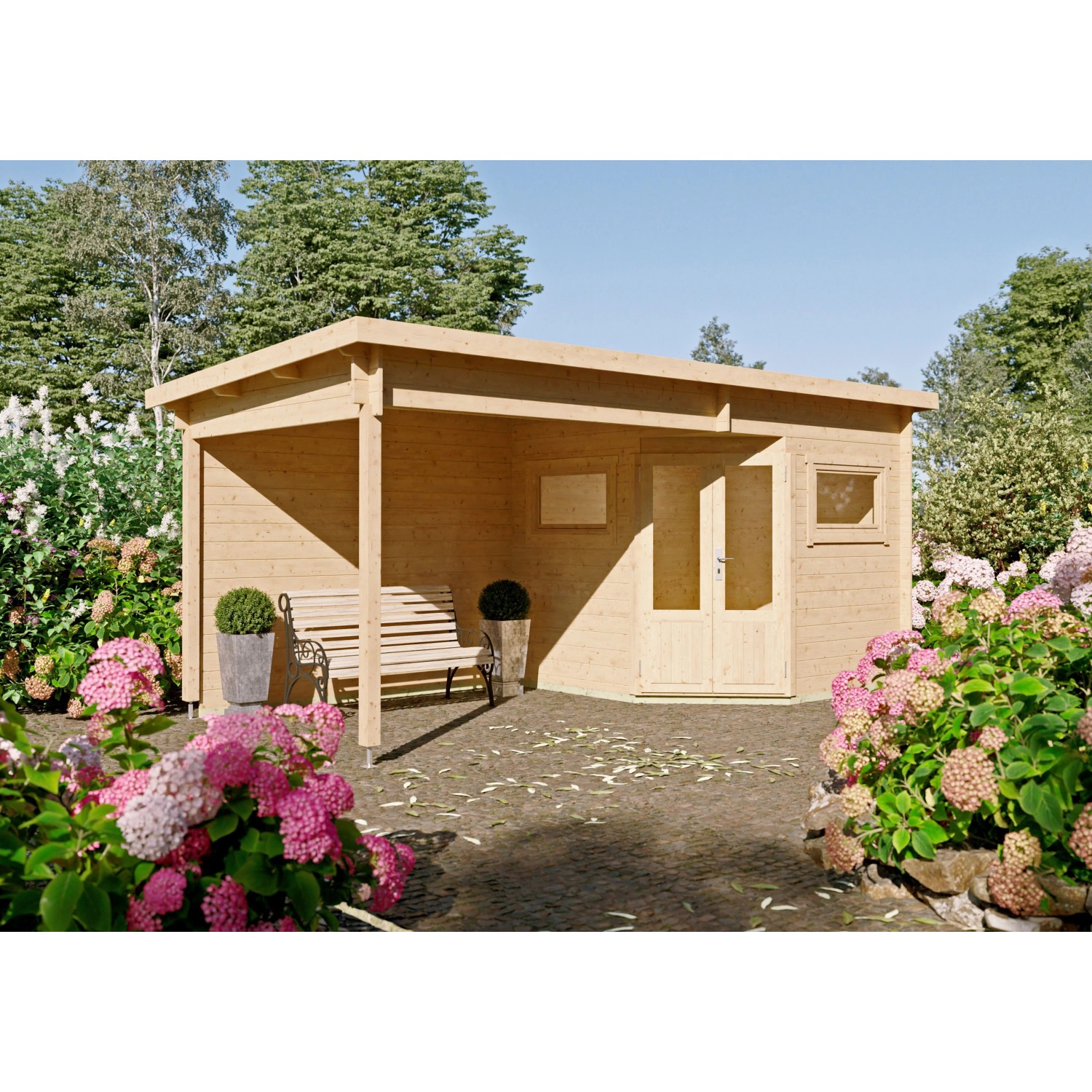 Fjordholz 5-Eck Gartenhaus Modell Leva 2C Farblos Imprägniert von Fjordholz