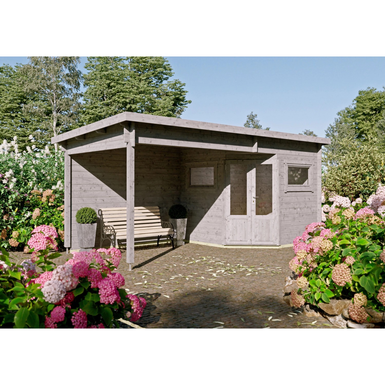 Fjordholz 5-Eck Gartenhaus Modell Leva 2C Grau Imprägniert von Fjordholz