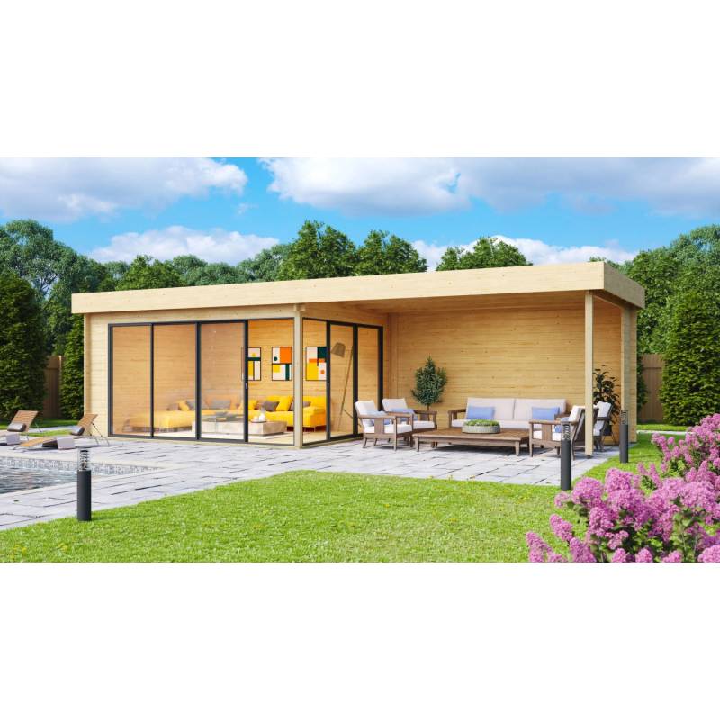 Fjordholz Gartenhaus Alu Concept 44 A mit Anbau 6mm Kiefer Imprägniert von Fjordholz