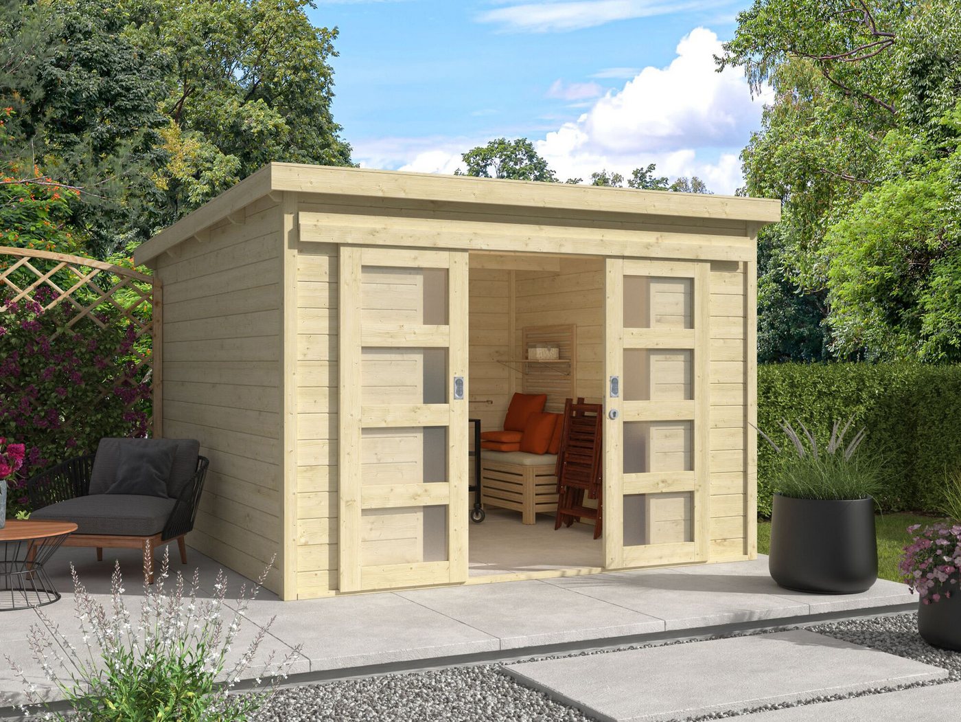 Fjordholz Gartenhaus Ella 28-C mit Schiebetür von Fjordholz