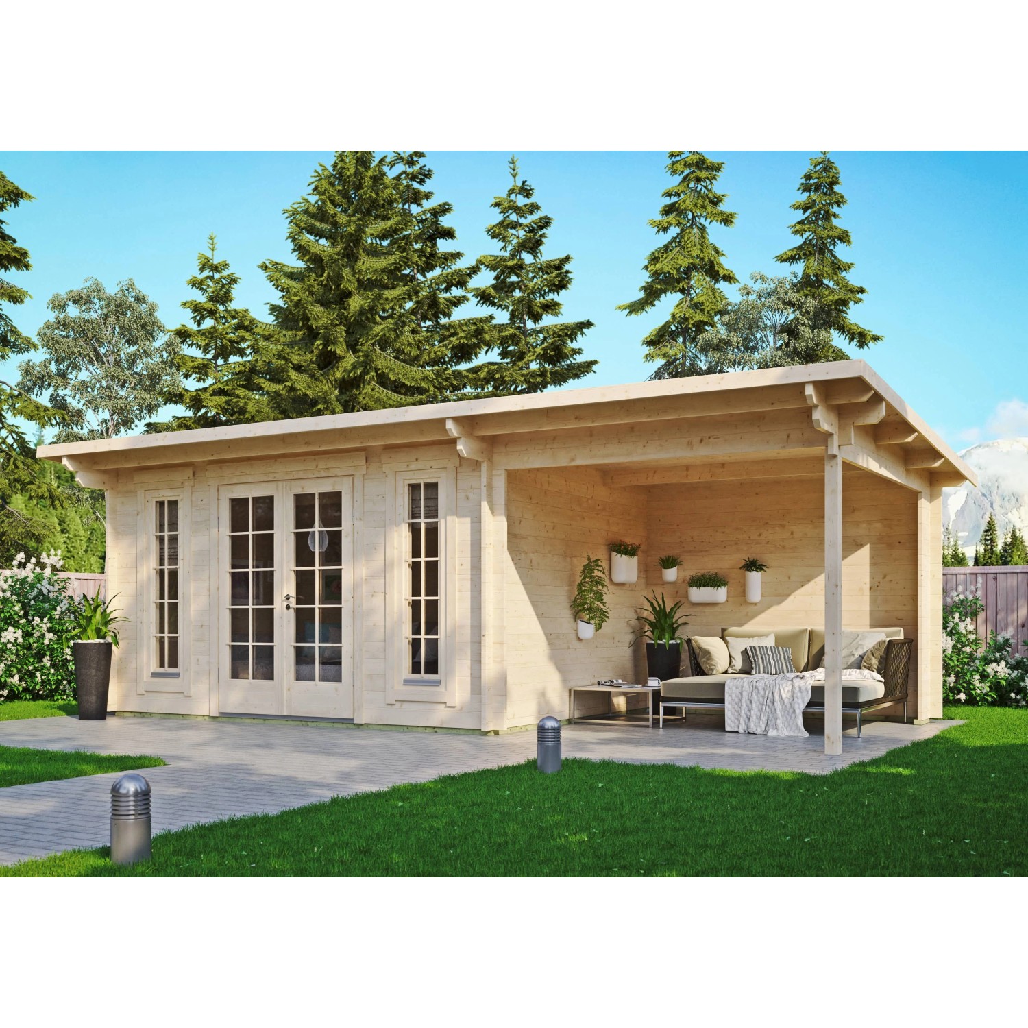 Fjordholz Gartenhaus Modell Jacob 44 B mit Seitendach Kiefer Imprägniert von Fjordholz