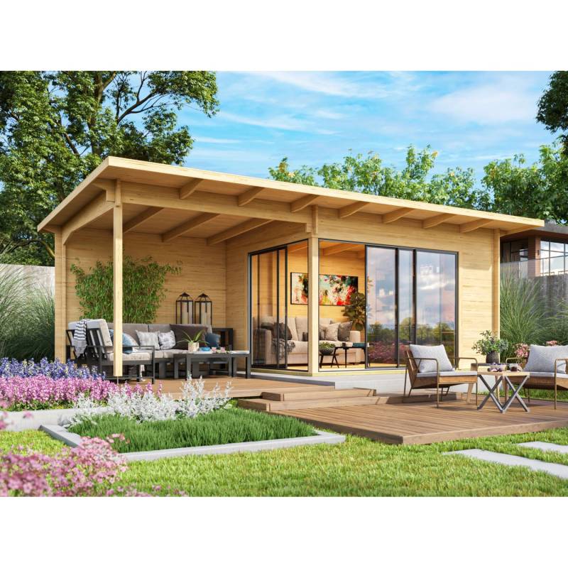 Fjordholz Gartenhaus Modell Starla 44 D 14mm Isolierverglasung Grau Imprägniert von Fjordholz