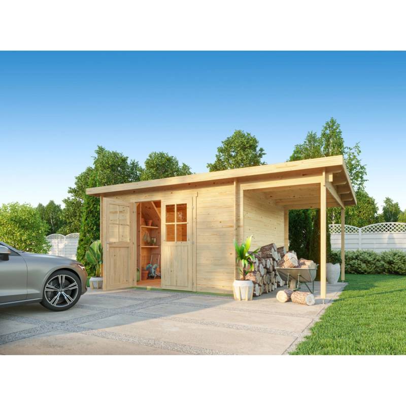 Fjordholz Pultdach Gartenhaus Modell Ezra 5G Kiefer Imprägniert von Fjordholz