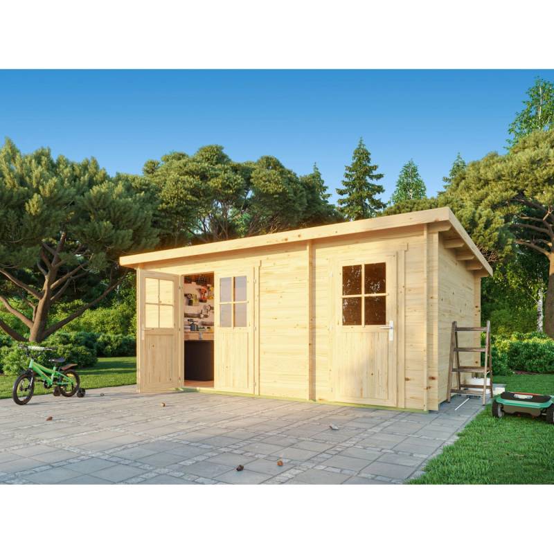 Fjordholz Pultdach Gartenhaus Modell Ezra 5H 44mm Grau Imprägniert Fjordholz Pultdach Gartenhaus Modell Ezra 5H 44mm Grau Imprägniert von Fjordholz