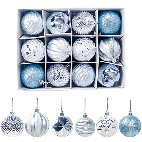 12er Set edle Weihnachtskugeln Ø 6cm Weihnachtsbaum Kugeln Christbaumkugeln Weihnachts-Deko Christbaum-Schmuck (Blau) von FlYHIGH