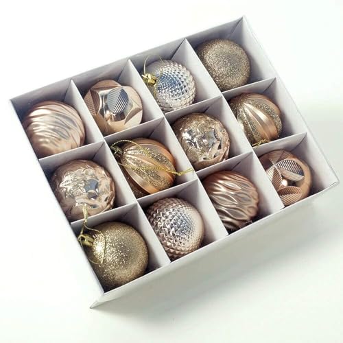 12er Set edle Weihnachtskugeln Ø 6cm Weihnachtsbaum Kugeln Christbaumkugeln Weihnachts-Deko Christbaum-Schmuck (Gold/Rosègold) von FlYHIGH