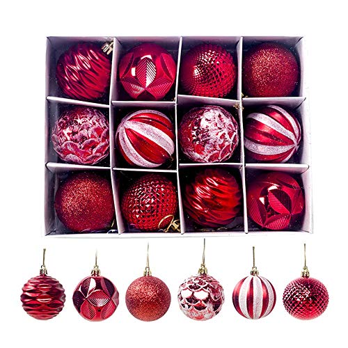12er Set edle Weihnachtskugeln Ø 6cm Weihnachtsbaum Kugeln Christbaumkugeln Weihnachts-Deko Christbaum-Schmuck (Rot) von FlYHIGH