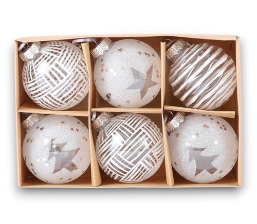 6er Set edle XXL Weihnachtskugeln Ø 8cm in Weiß - Weihnachtsbaum Kugeln Christbaumkugeln Weihnachts-Deko Christbaum-Schmuck (Variante 2) von FlYHIGH