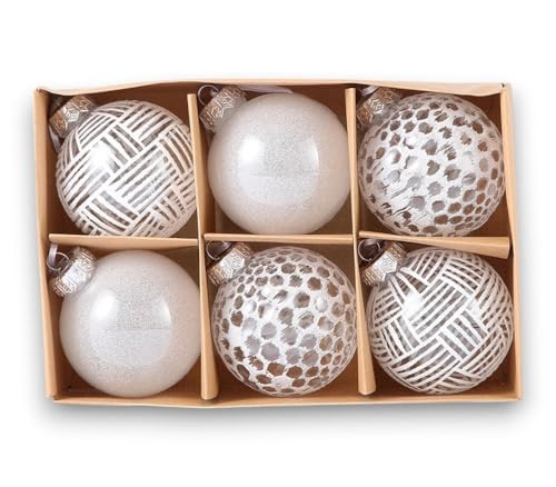 6er Set edle XXL Weihnachtskugeln Ø 8cm in Weißer-Farbe Weihnachtsbaum Kugeln Christbaumkugeln Weihnachts-Deko Christbaum-Schmuck (Variante 1) von FlYHIGH