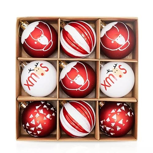 9er Set edle Weihnachtskugeln Ø 6cm Weihnachtsbaum Kugeln Christbaumkugeln Weihnachts-Deko Christbaum-Schmuck (Rot/Weiß) von FlYHIGH