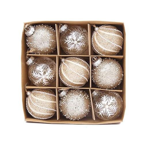 9er Set edle XXL Weihnachtskugeln Ø 8cm Champagner-Farbe Weihnachtsbaum Kugeln Christbaumkugeln Weihnachts-Deko Christbaum-Schmuck (Variante 3) von FlYHIGH