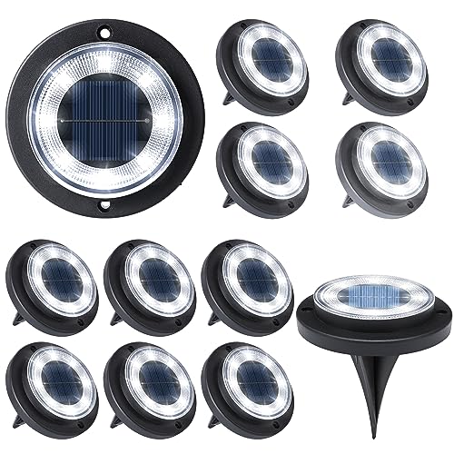 Flacchi Solar Bodenleuchten Aussen - Solarleuchten für Garten Außen mit 8 LEDs, Wasserdicht Led Solar Gartenleuchten, Solarlampen für Außen Rasen Auffahrt Gehweg Patio (Weiß, 12 Stück) von Flacchi